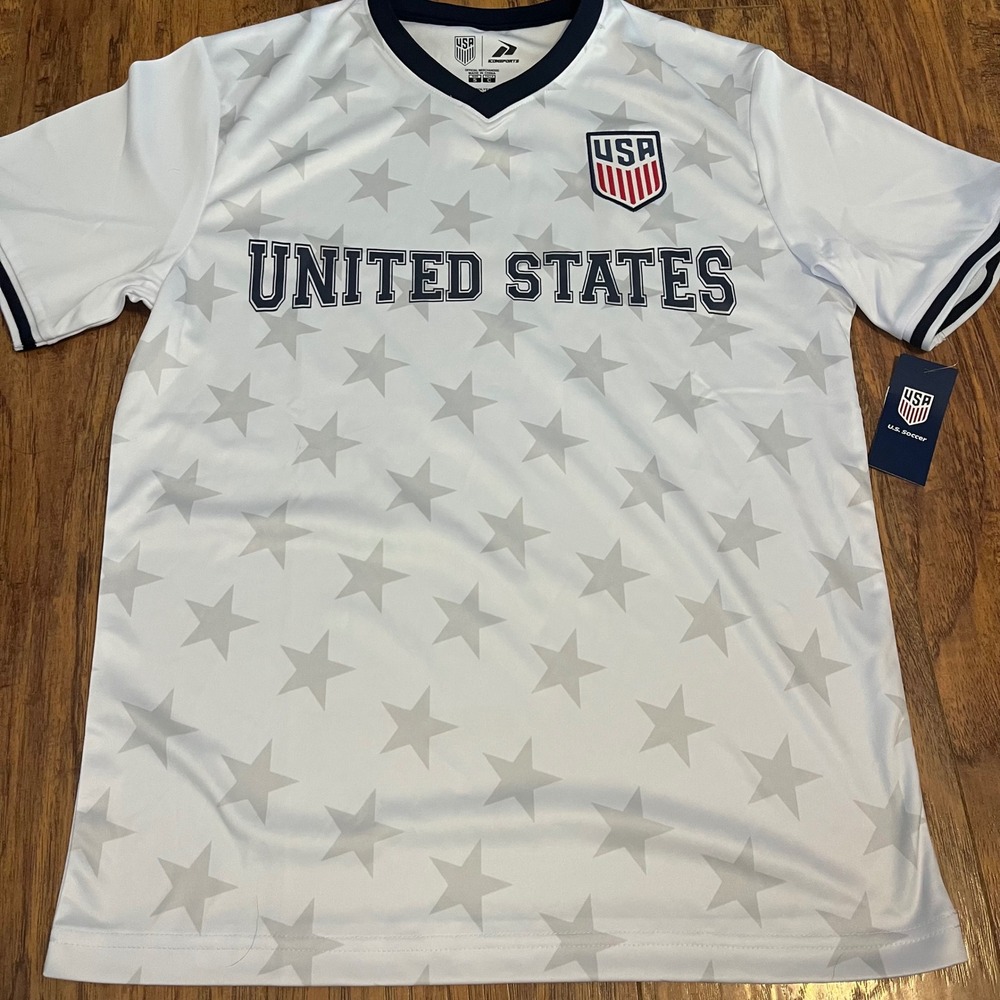 U.S. Soccer Federation USMNT Men's White Game Day Jersey Star Pattern New Small